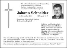 Traueranzeige Johann Schneider