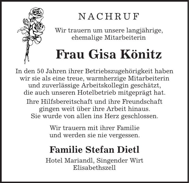 Traueranzeige Gisa Könitz