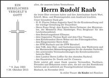 Traueranzeige Rudolf Raab