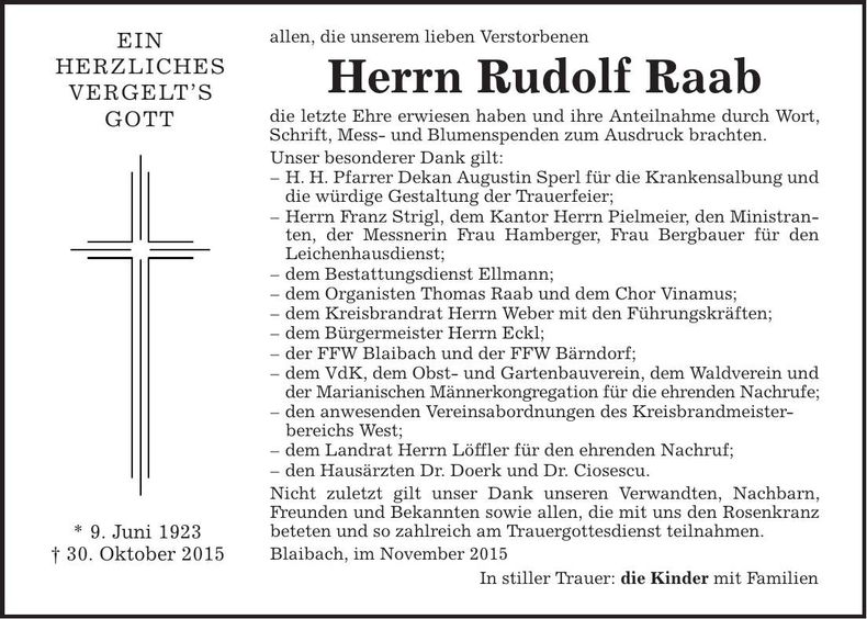 Traueranzeige Rudolf Raab