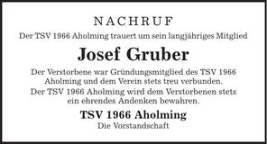 Traueranzeige Josef Gruber