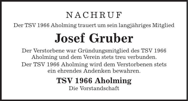 Traueranzeige Josef Gruber