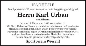Traueranzeige Karl Urban