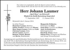 Traueranzeige Johann Laumer