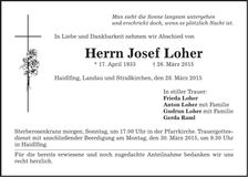 Traueranzeige Josef Loher