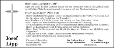 Traueranzeige Josef Lipp