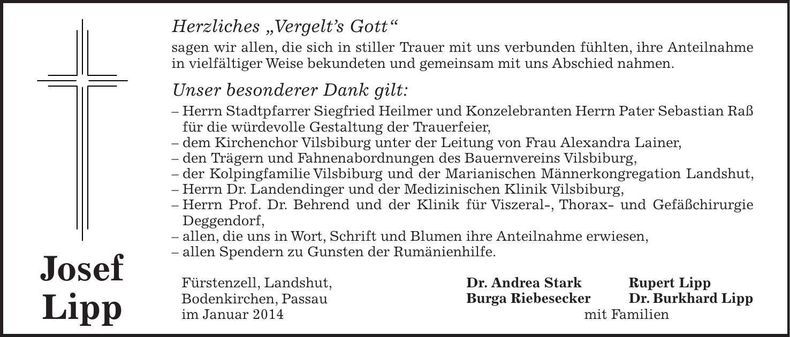 Traueranzeige Josef Lipp