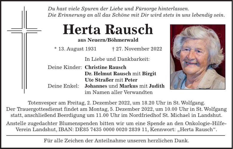 Traueranzeige Herta Rausch