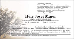 Traueranzeige Josef Maier