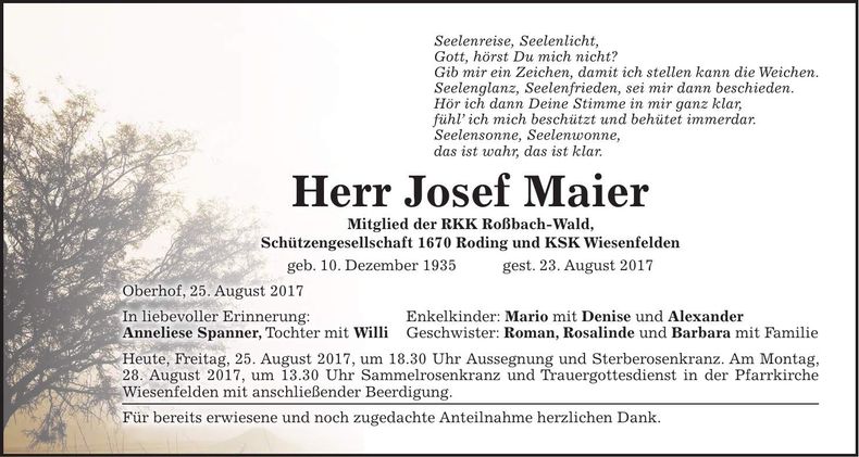Traueranzeige Josef Maier