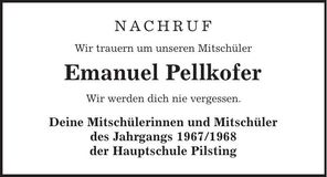 Traueranzeige Emanuel Pellkofer