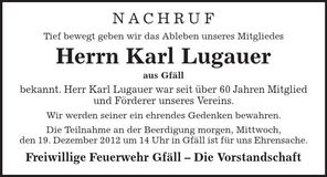 Traueranzeige Karl Lugauer