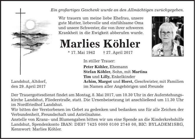 Traueranzeige Marlies Köhler
