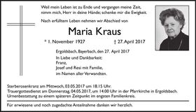 Traueranzeige Maria Kraus