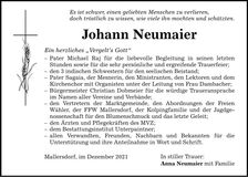 Traueranzeige Johann Neumaier