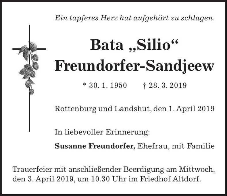 Traueranzeige Bata Freundorfer-Sandjeew
