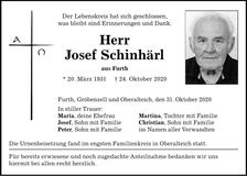 Traueranzeige Josef Schinhärl