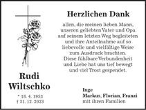 Traueranzeige Rudi Wiltschko