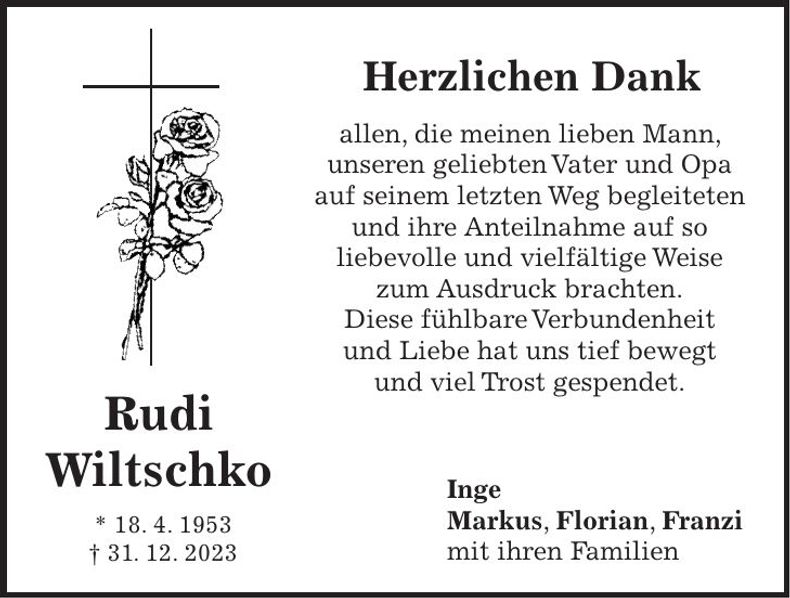Traueranzeige Rudi Wiltschko