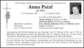 Traueranzeige Anna Patzl