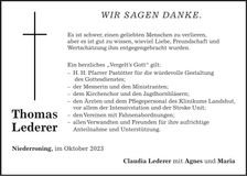 Traueranzeige Thomas Lederer
