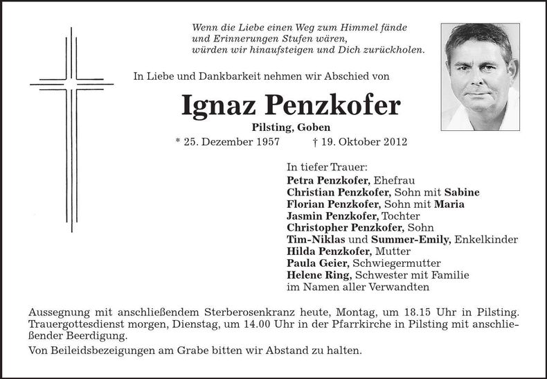 Traueranzeige Ignaz Penzkofer