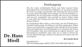 Traueranzeige Dr Hans Hiedl