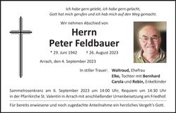 Traueranzeige Peter Feldbauer