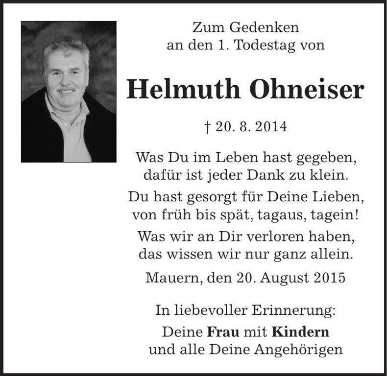 Traueranzeige Helmuth Ohneiser
