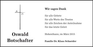 Traueranzeige Oswald Botschafter