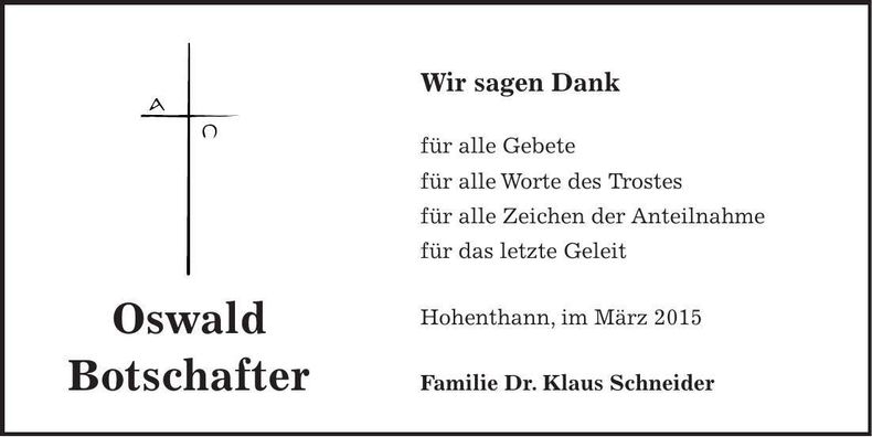Traueranzeige Oswald Botschafter