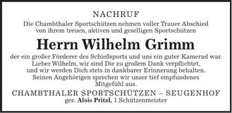 Traueranzeige Wilhelm Grimm