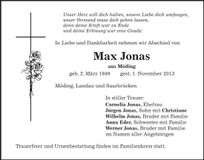 Traueranzeige Max Jonas
