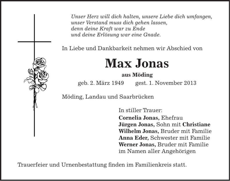 Traueranzeige Max Jonas