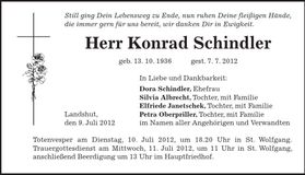 Traueranzeige Konrad Schindler