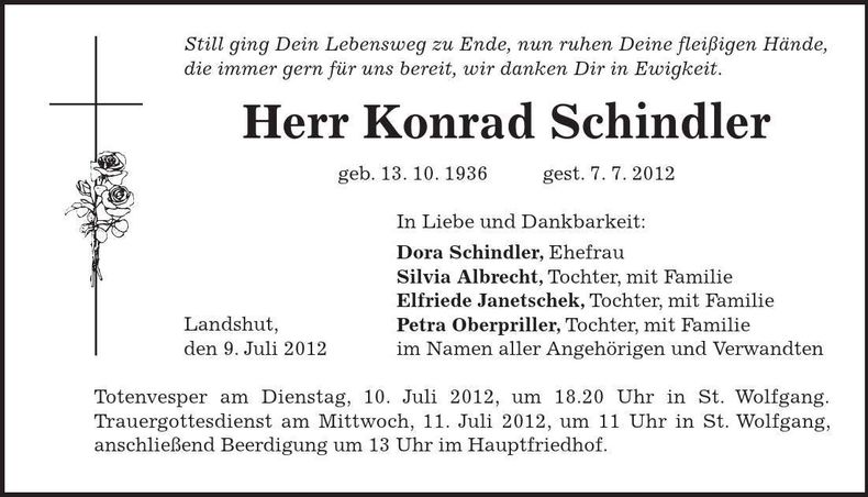 Traueranzeige Konrad Schindler