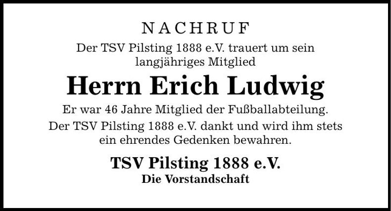 Traueranzeige Erich Ludwig