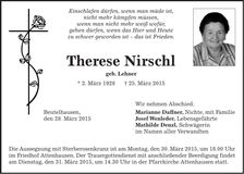 Traueranzeige Therese Nirschl