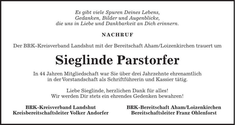 Traueranzeige Sieglinde Parstorfer