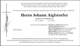 Traueranzeige Johann Aiglstorfer