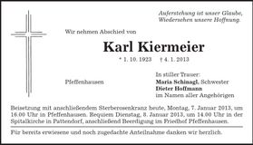 Traueranzeige Karl Kiermeier