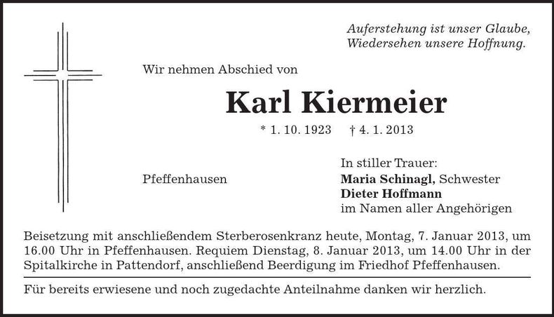 Traueranzeige Karl Kiermeier