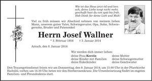 Traueranzeige Josef Wallner