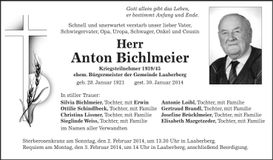 Traueranzeige Anton Bichlmeier