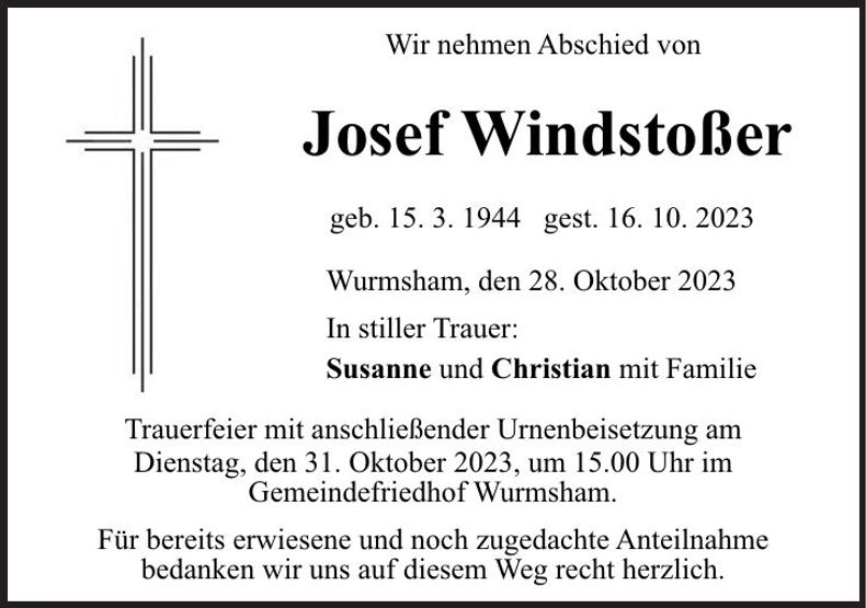 Traueranzeige Josef Windstoßer