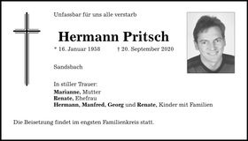 Traueranzeige Hermann Pritsch