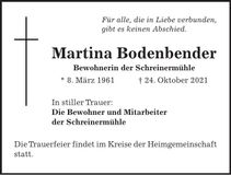 Traueranzeige Martina Bodenbender