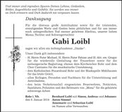 Traueranzeige Gabi Loibl