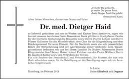 Traueranzeige Dr med Dietger Haid