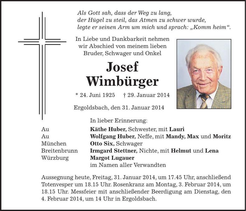 Traueranzeige Josef Wimbürger